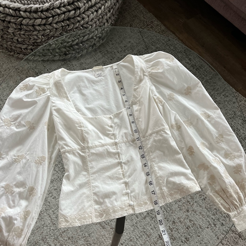 Aritzia Wilfred Palo Santo White Boho Embroidery Casual Blouse Sz XS, S - Picture 7 of 12